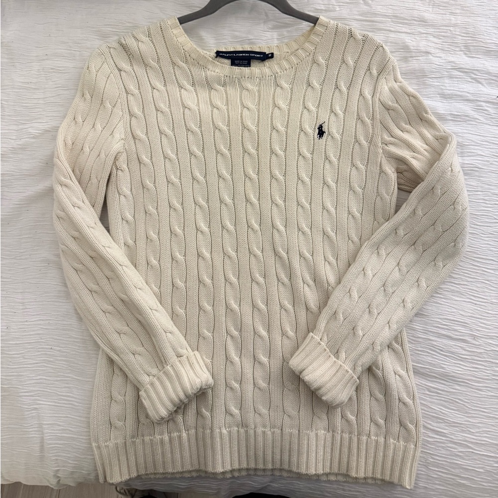 Ralph Lauren Off-White Cable Knit Crewneck Sweater